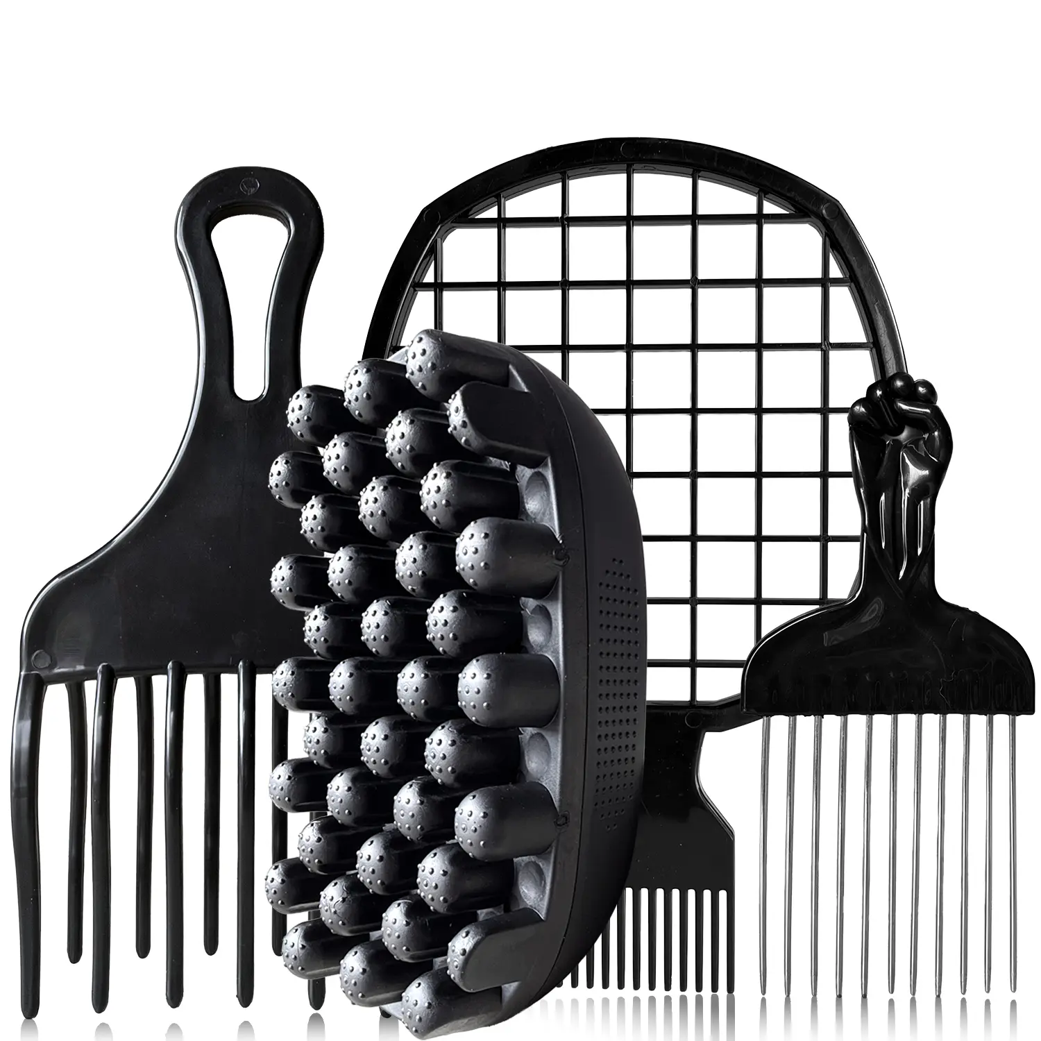 4Pcs Freeform Twists Styling Kit for Black Hair - 2-Sided Curling Brush, Nylon Bristles Metal Brush, Hair Pick, Twist Comb - Gentle on Scalp Coily Tool for Natural Curls & Protective Styles