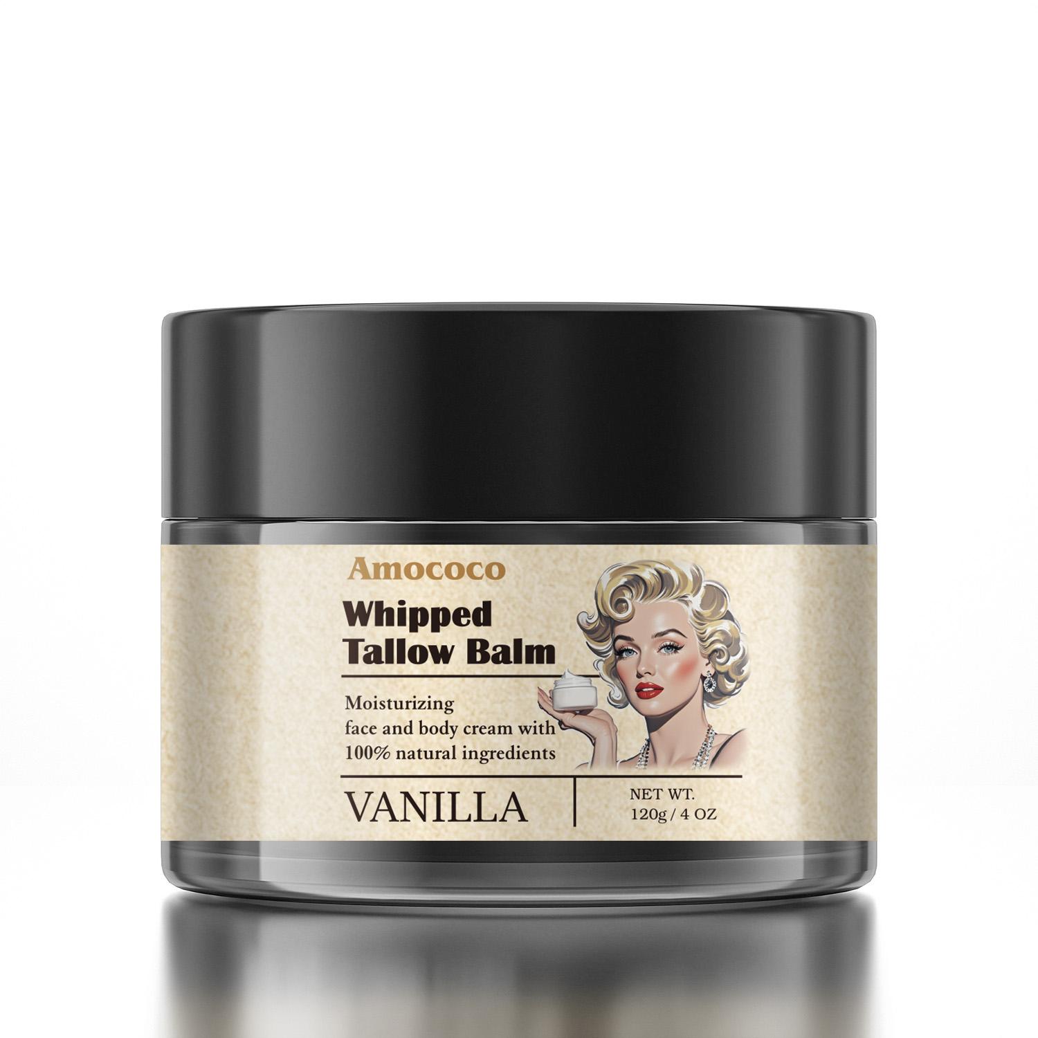 Tallow Cream 100% Natural Moisturizing Face and Body Cream That Soothes, Nourishes, Firms and Hydrates The Skin With Lavender and Vanilla Scents in Vintage Packaging.