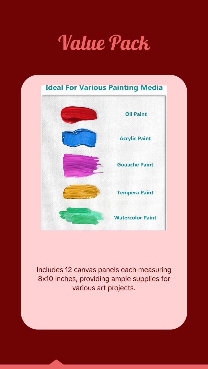 Canvases for Painting - 8x10 12 Pack Art Paint Canvas Panels Set Boards - 100% Cotton Primed Painting Supplies for Acrylic, Oil, & Watercolor Paint