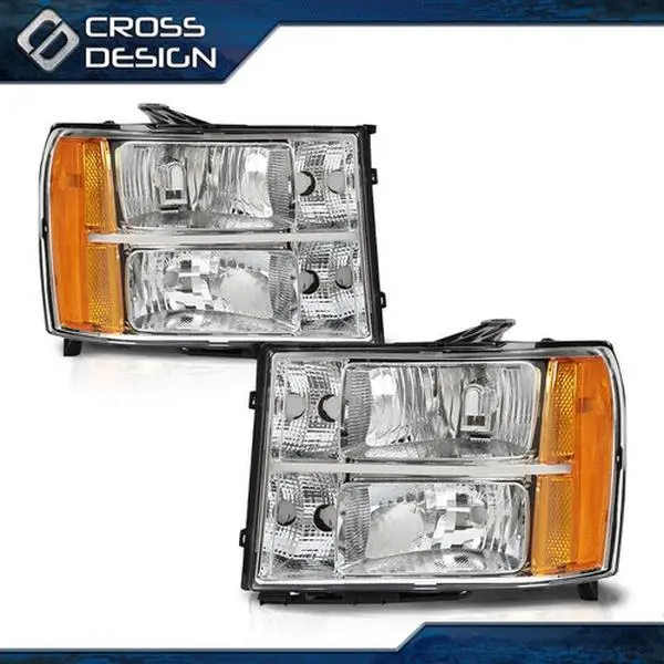 CROSSDESIGN Crystal Front Headlight Kit - Left+Right Truck Front Lights for 2007-2013 GMC Sierra 1500, 2500HD, 3500HD - Car Lighting Upgrade Replacement for Old, Worn Units, Truck Headlight