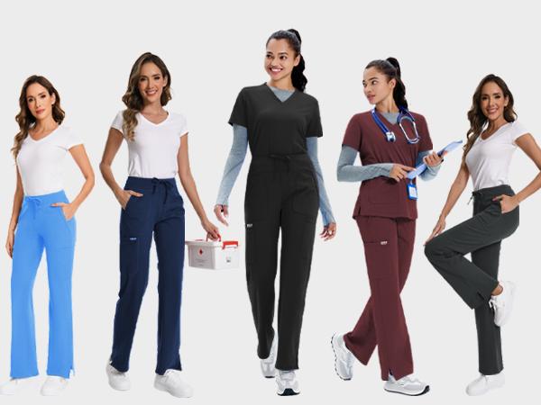 Women's Yoga Scrub Pants Flared Mid Rise Cargo Work Pants with 5 Pocket for Work,4-Way Stretch Fabric SpringStatements