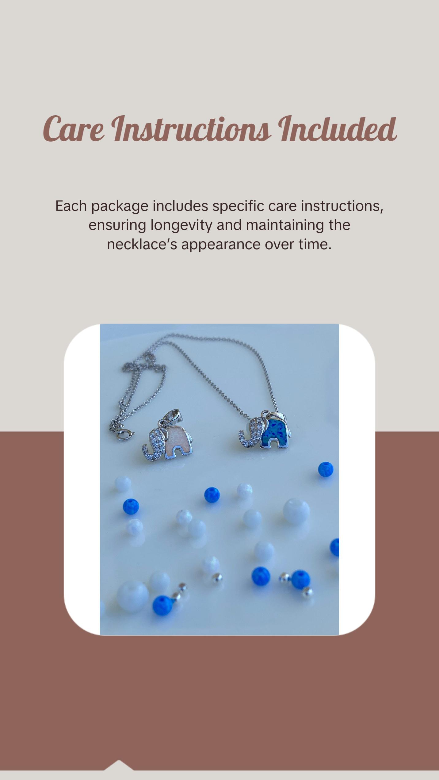 White Opal Sterling Silver Elephant Necklace