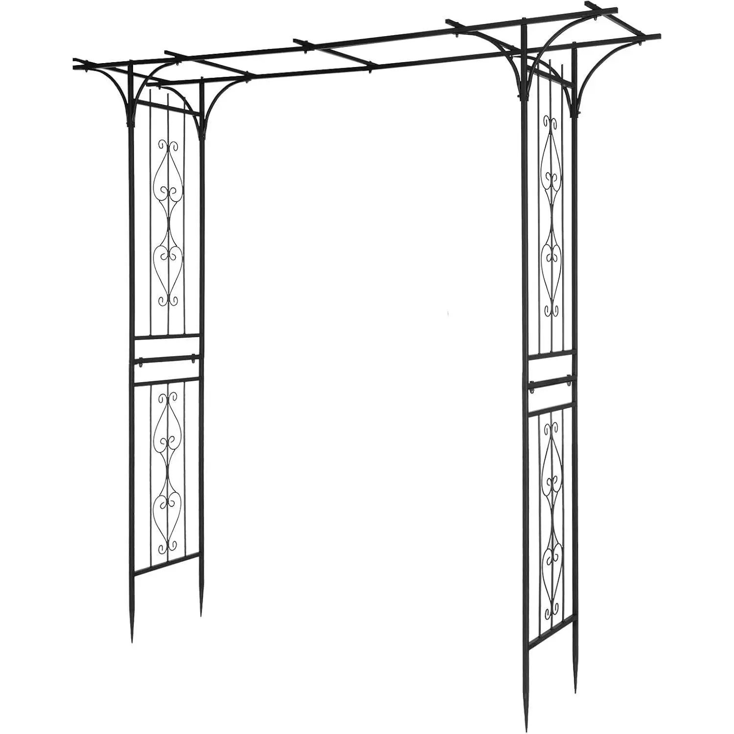 Karlhome 7ft Steel Frame Garden Arch Arbor Trellis - Black Outdoor Garden Decor, Single Unit Climber Support, All Seasons Lawn Courtyard Patio Use, Wedding Must Haves Accessory