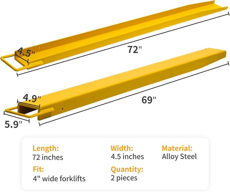 YITAMOTOR Forklift Extensions Fits, Heavy Duty Pallet Fork Extension, 72in/84in/96in Length, 1 Pair, Yellow Solution Practical