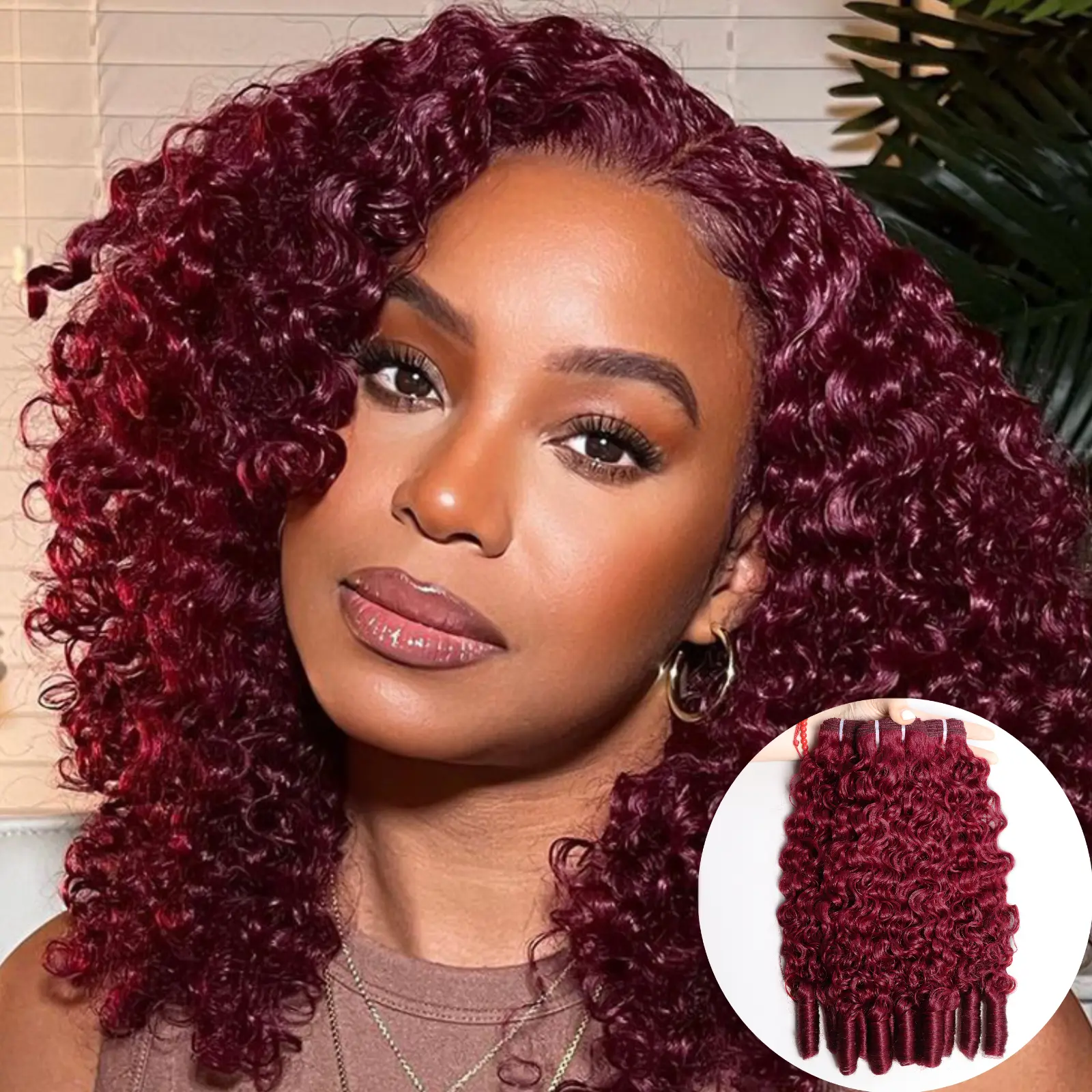 VIPbeauty Burgundy 99J Burmese Curly Bundles Human Hair 100% Unprocessed Virgin Hair Bundles Deals Human Hair Extensions 16A Raw Burmese Curly Human Hair Bundles for Black Women Natural Black Spiral Curly End Human Hair Weft Extensions