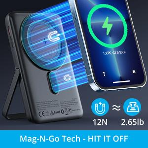 GARVEE Wireless Portable Charger: 10000mAh Magnetic Power Bank with PD 20W Fast Charging, LED Display & Foldable Stand, Compatible with iPhone 13 & 12 Series - Pro Max/Pro/Mini