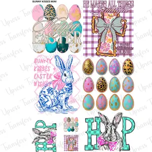 Bunny Kisses Mini DTF Transfer Gang Sheet 24.5" x 36" Direct To Film for DIY Enthusiasts Vibrant Custom Options Cozy Handmade Aesthetic Pink Green Christmas Design