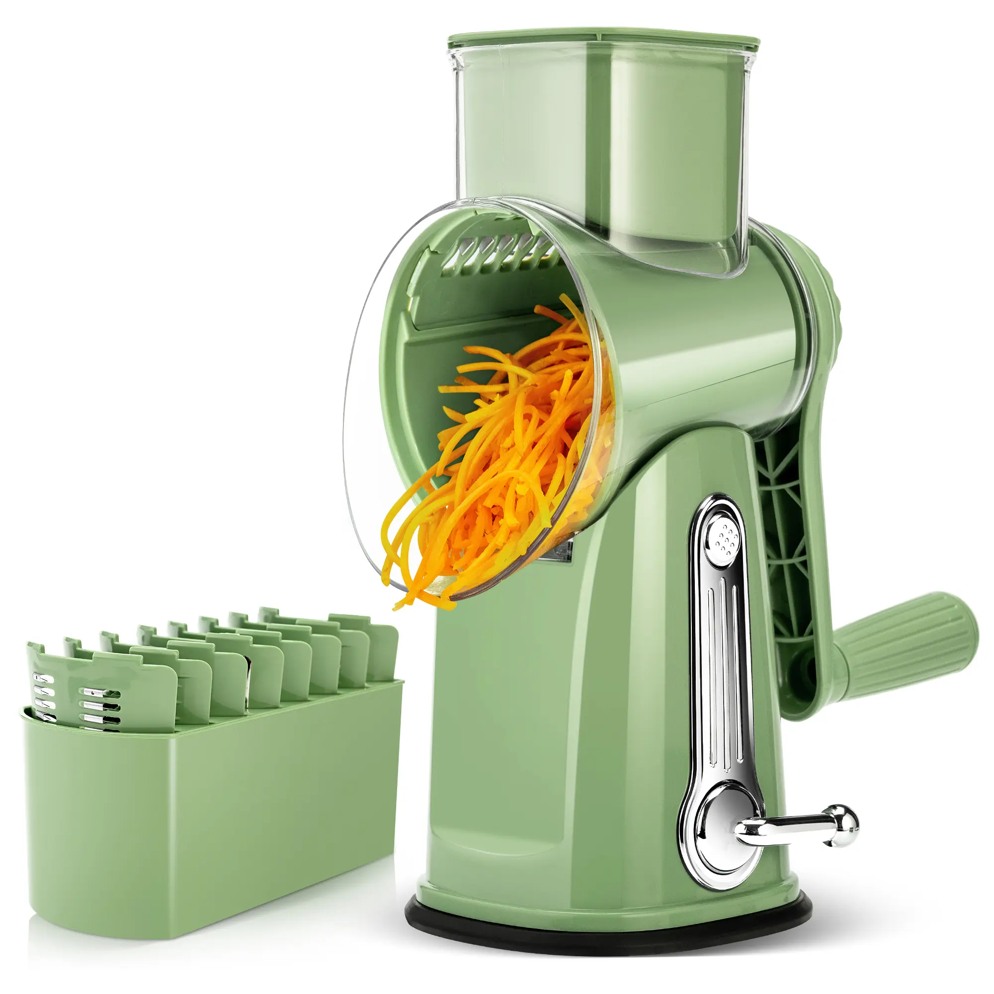 SUSTEAS Hand Crank Manual Cheese Shredder & Rotary Grater, 5 Stainless Steel Blades, Strong Suction Cup Base, Multi-Functional Vegetable Cutting Slicer, Kitchen Accessories Utensils Tools and Gadgets, Home Decor