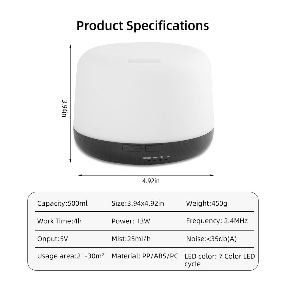 500ml Ultrasonic Essential Oil Diffuser, Aromatherapy Humidifier, Quiet Mist Vaporizer, Remote, Black