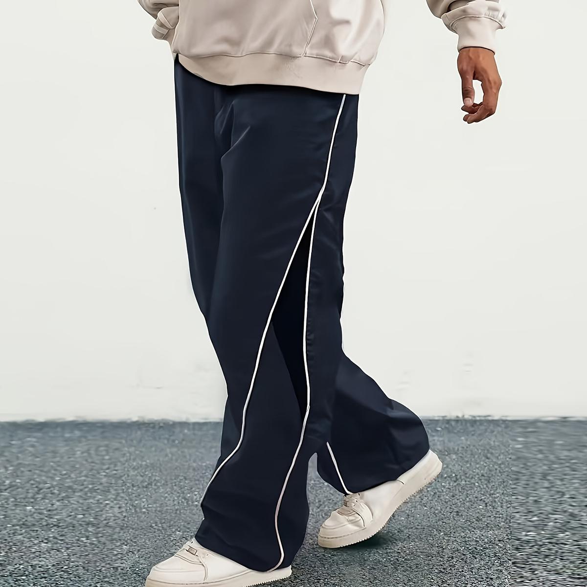 Men’s Street Style Joggers – Lightweight Polyester Sweatpants with Side Stripe, Pockets & Drawstring Waist, Black & Gray Casual Athletic Pants for Everyday Wear, Streetwear Joggers | Drawstring Waistband | Glossy Finish