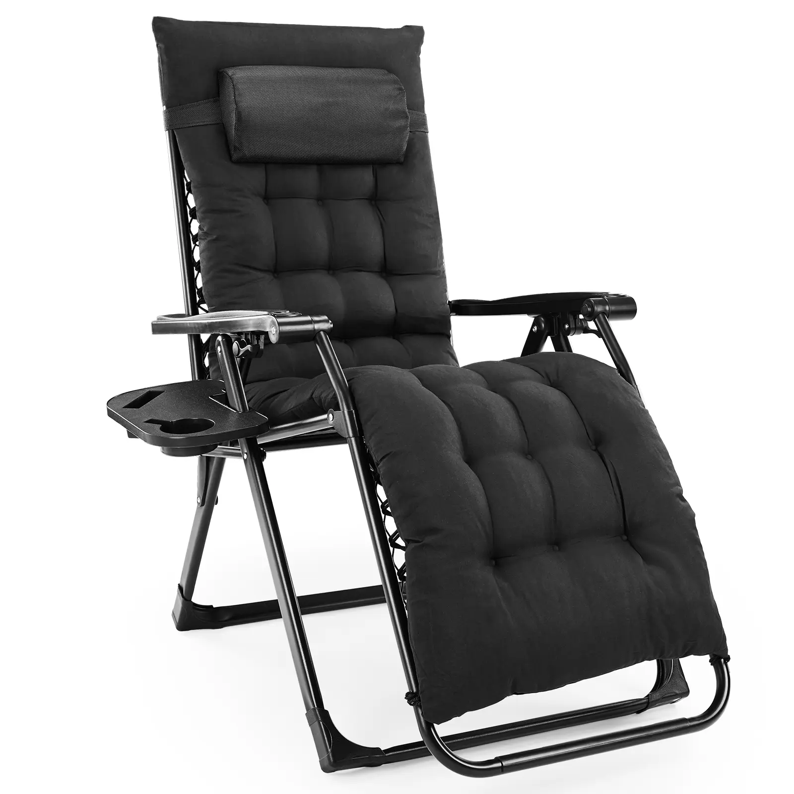 Sweetcrispy Anti Gravity Outdoor Chaise Lounge - Heavy-Duty Single-Seat Adjustable Lounger, Portable Collapsible Folding Patio Chair with Contoured Arms, Detachable Cushion, Headrest Pillow, Side Tray, Anti Gravity Lounger