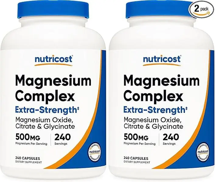 Nutricost Extra Strength Magnesium Complex Supplement - 500mg, 240 Capsules in a Bottle, Multiple Forms (Oxide, Citrate, Magnesium Glycinate) - Gluten-Free, Non-GMO Minerals, Gmo Free