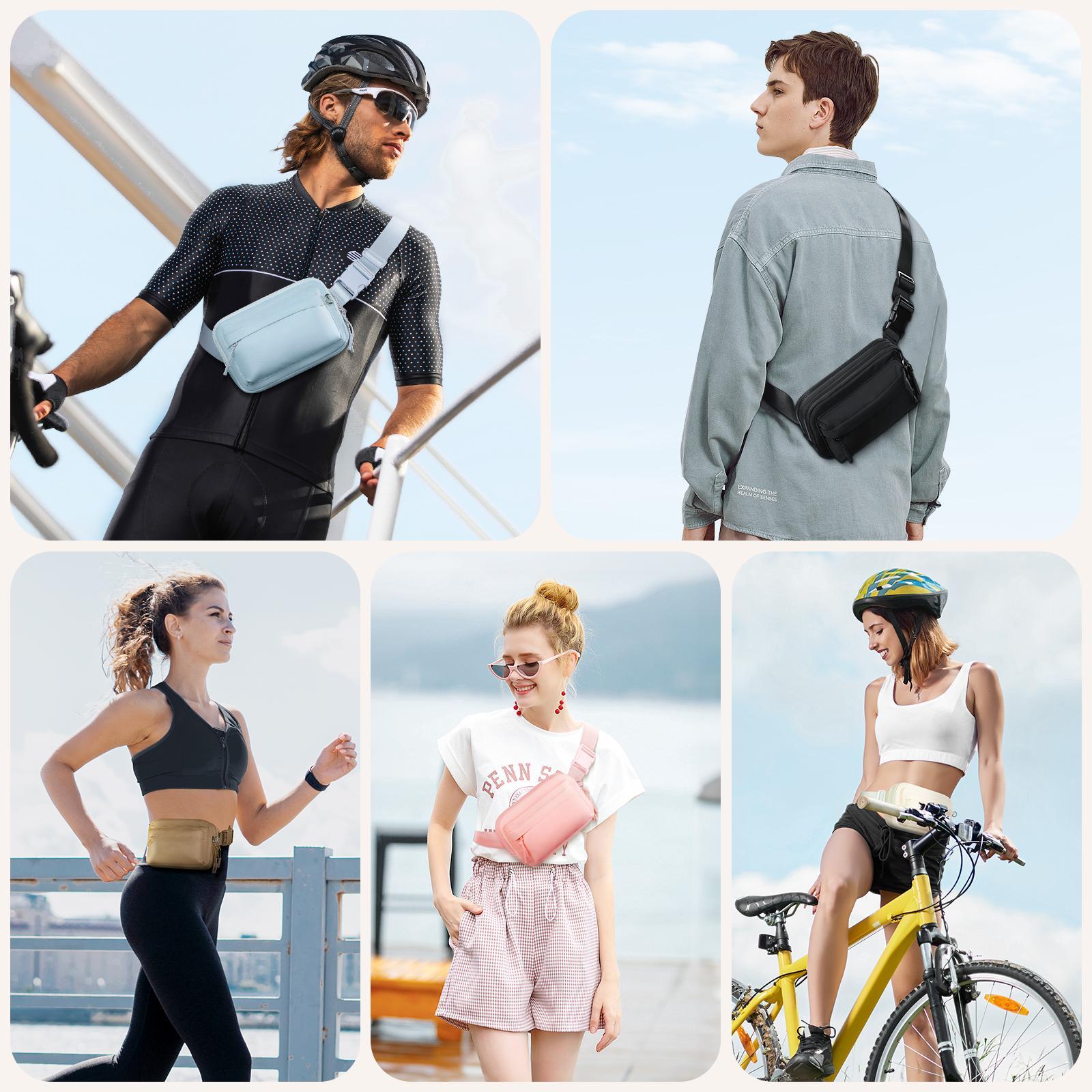 BesTour Fanny Packs for Women Men,Belt Bag with 4 Zipper Pockets,Waterproof Crossbody Bag,Fashion Waist Packs with Adjustable Long Strap for Workout/Running/Yoga/Shopping/Hiking,Brown