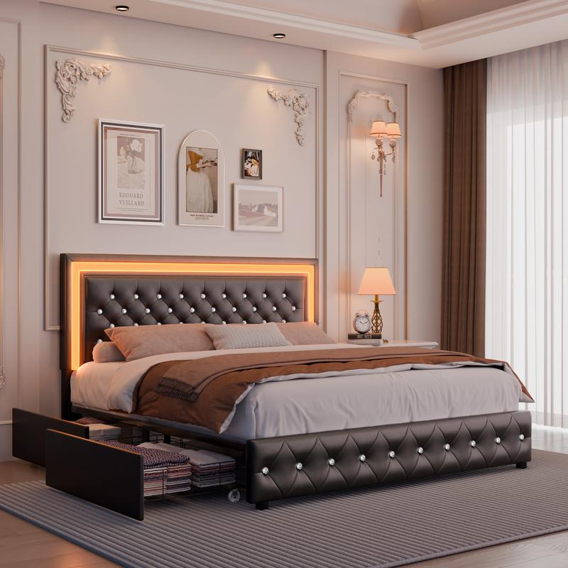 GEGOFORU Queen LED Storage Platform Bed with 4 Drawers, Adjustable Upholstered Headboard, Smart RGB Lights, Noise-Free, No Box Spring Needed, Easy Assembly, Grayring Needed, Easy Assembly, Gray GEGOFORU Queen LED Storage Platform Bed with 4 Drawers, Adjustable Upholstered Headboard, Smart RGB Lights, Noise-Free, No Box Spring Needed, Easy Assembly, Grayring Needed, Easy Assembly, Gray