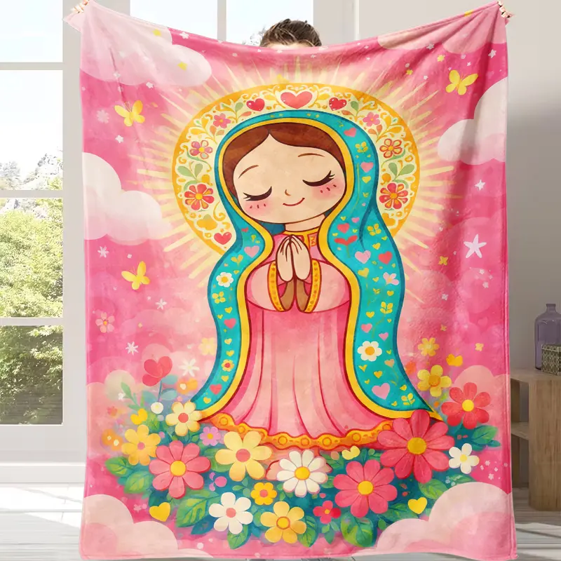 Virgin Mary & Our Lady Guadalupe Religious Art Flannel Throw - Flannel Weave, High-Polyester, Modern, Multi-Size, Funny, Cozy Lightweight Plush Portable Cover, for Sofa & Travel, Unique Birthday Gift for Fans, 30*40 In
