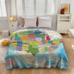 United States Map Blanket  ,  Fun  Educational Geography USA Cities Map Throw Blanket ,  American Map Throw Blanket Nature Flannel Bedspread Bedroom Graphic Sofa Bed Cover