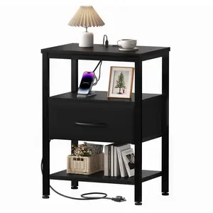 Adult 1-Drawer Nightstand with Charging Station, USB & Type-C Ports, Metal Frame