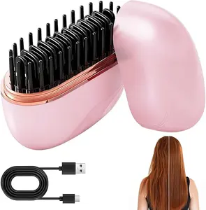 Mini cordless hair straightener, portable 2-in-1 heated comb and iron, portable and rechargeable travel essential, travel-friendly styling tool, multifunctional hair straightener for travel and home, anti-frizz brush