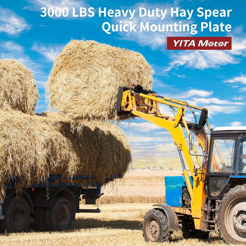 YITAMOTOR 49" Hay Spear Attachment, 3000lbs Capacity Quick Attach for Bobcat Tractors & Skid Steer Loader with 1pc 49" Red Hay Spear & 2pcs 17" Black Stabilizer Spears Spike Fork Tine
