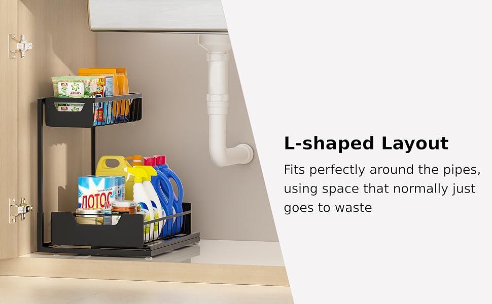 Under Sink Organizer L-Shape 2-LayerMetal Slide-Out Storage Rack Cabinet SnackDrawer kitchen organizer Spice rack DormitoryDining Room Bathroom Organizing AccessoriesMother's Gift.