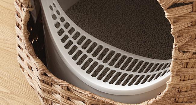 HOOBRO Rattan Plant Cat House with Litter Box & Scoop, Large Cat Litter Box Enclosure, Odor Control Filter, Handwoven Litter Box Furniture with Decorative Plant, Real Stones, Natural