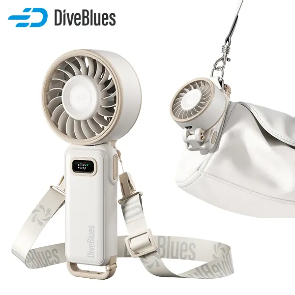 DiveBlues Portable Handheld Turbo Fan - 5-Gear Wind, 3600mAh Battery (Up to 12 Hours Runtime), 3-in-1 Air Turbo Tech Cooling Mini Fan for Outdoor Activities, Travel, Father's Day Gift