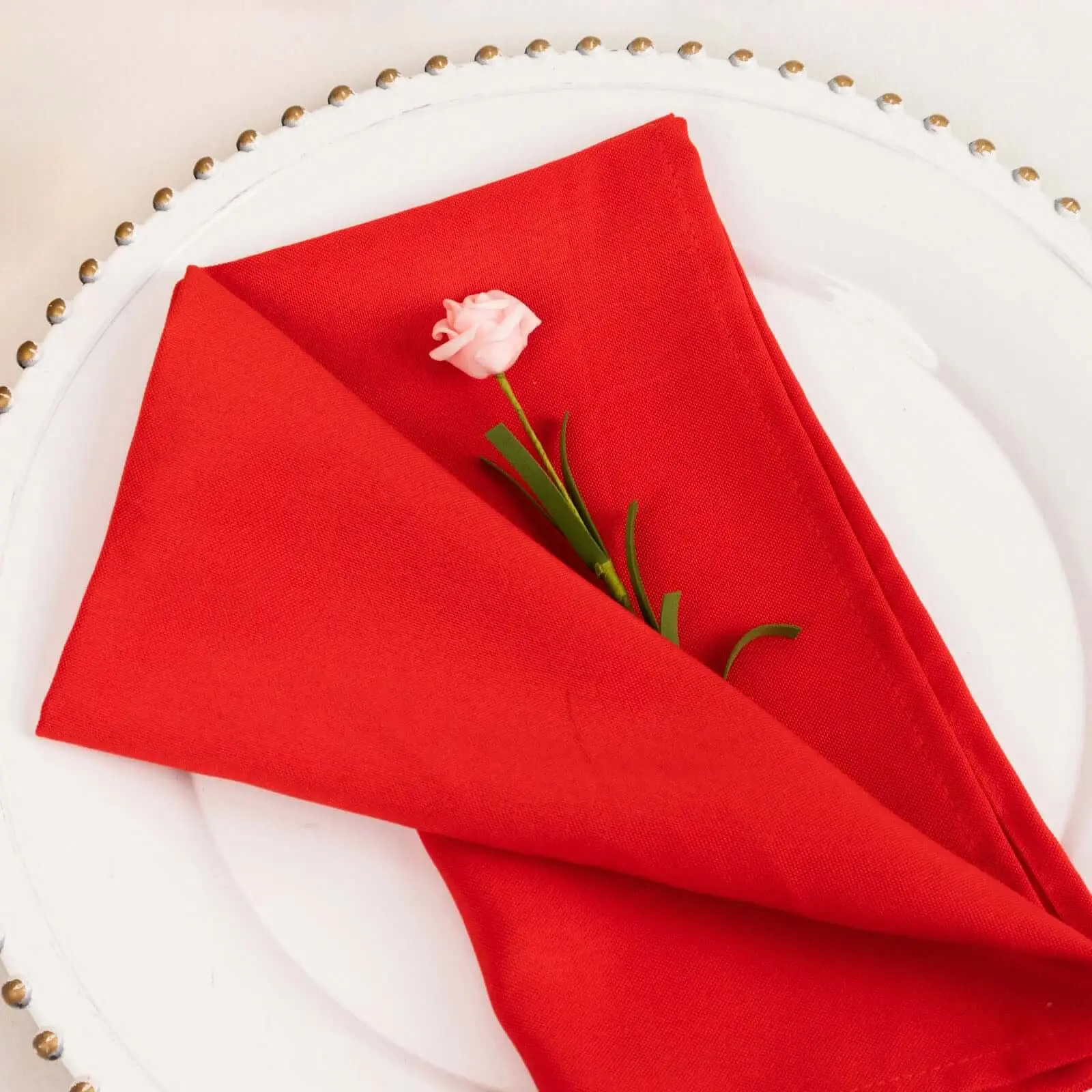 Commercial Grade Polyester Cloth Napkins 5-Pack, 20"x20" Red 220GSM, Stain & Wrinkle Resistant for Cutlery Pairing, Banquet, Restaurant Use
