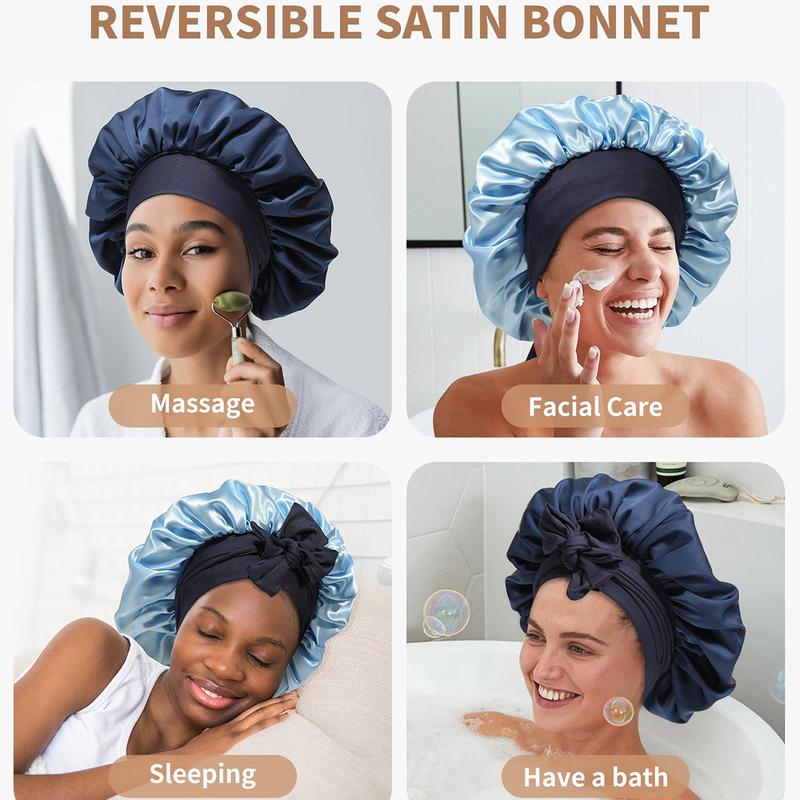 AWAYTR Reversible Satin Bonnet for Sleeping Women Double Layer Hair Bonnet with 2PCS Hair Scrunchies Elastic Tie Band Night Cap Pink Flowers Nightcap ikTokShopBlackFriday