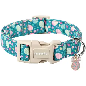 Lionet Paws Easter Dog Collar — Colorful Eggs Adjustable Collar with Egg Pendant & Plastic Buckle for Small to Large Dogs