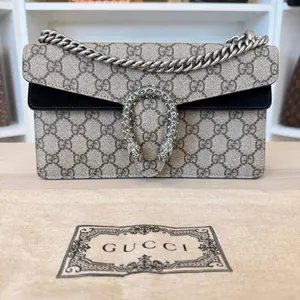 Pre-owned GUCCI Canvas Crossbody Bags GG Supreme Monogram Suede Crystal Small Dionysus Shoulder Bag Black