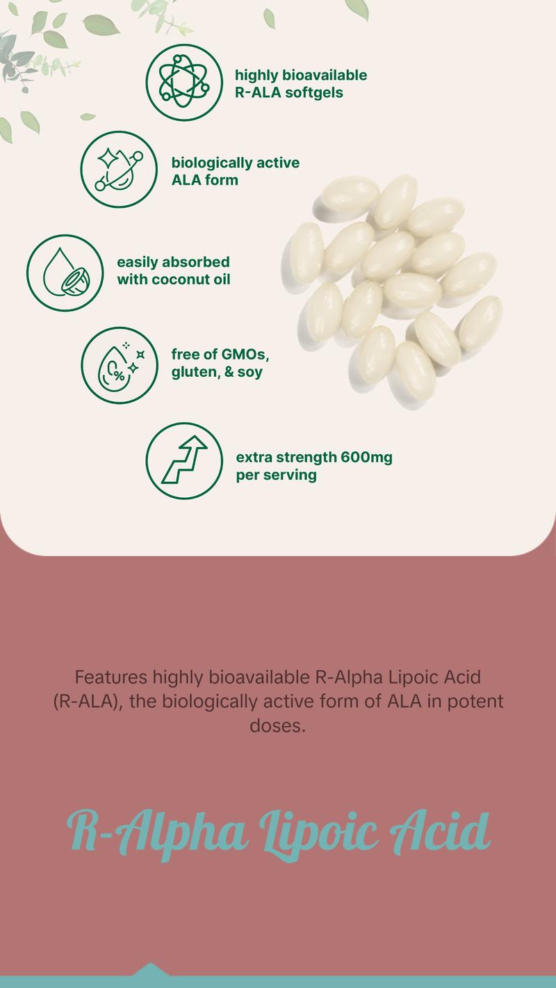 Micro Ingredients R Alpha Lipoic Acid 600mg with Coconut Oil, 120 Softgels