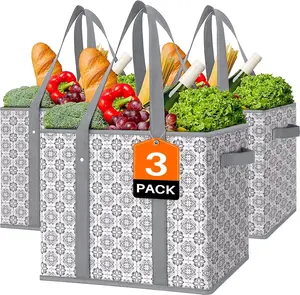 [3 Pack] Reusable Grocery Bags ,Large Grocery Tote Bag Water Resistant Shopping Bags Foldable Grocery Bag for Clothes,Shoes and Picnic