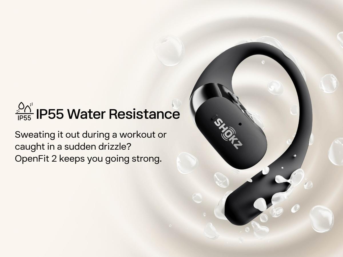 SHOKZ OpenFit 2 Open-Ear Headphones with True Wireless Bluetooth, Microphone, 48 Hours of Playtime, Fast Charging, IP55 Water-Resistant