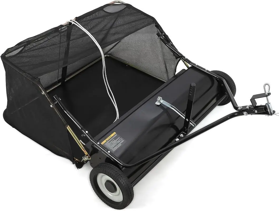 Tow Behind Lawn Sweeper 48 Inch, Large Capacity Heavy Duty Leaf & Grass Collector with Adjustable Sweeping Height, Dumping Rope Design for Picking Up Debris and Grass