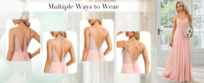 Ever-Pretty Convertible Chiffon Lace Open Back Spaghetti Straps Bridesmaid Dress for Women - Comfortable and Stylish Design - Womenswear 01692