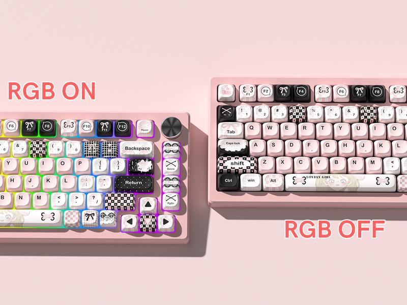 Womier MOA Profile PBT Keycaps,132 Keys Cute Style Keycap Set with Cute Icons, Dye-Sublimation, Black Pink Theme for Most 60% 65% 75% 80% 100% US Layout Cherry MX Switches Mechanical Keyboard