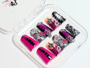 Barbiecore Y2K Punk Grunge Handmade Press-on Nails Reusable Salon-Quality Press On Nails Acrylic Soft Gel Strengthener Gel Builder