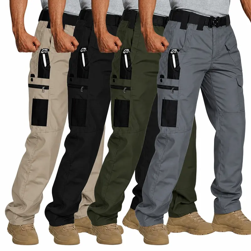 HOMUG 4-Pack Mens Tactical Cargo Work Pants Ripstop Fabric Water Resistant Breathable 9 Multi Pockets Utility Trousers for Construction Working Hiking Outdoor Camping Daily Wear