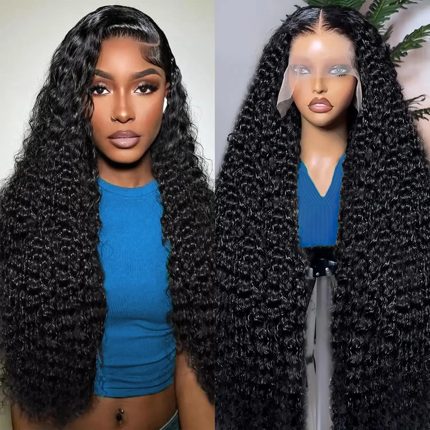 [30 inch only $105] Zlzlblbl 13x6 Deep Wave Lace Front Wigs Human Hair HD Full Lace Frontal Wigs Pre Plucked  with Baby Hair Deep Wave  Human Hair Wig for Women Natural Black Color