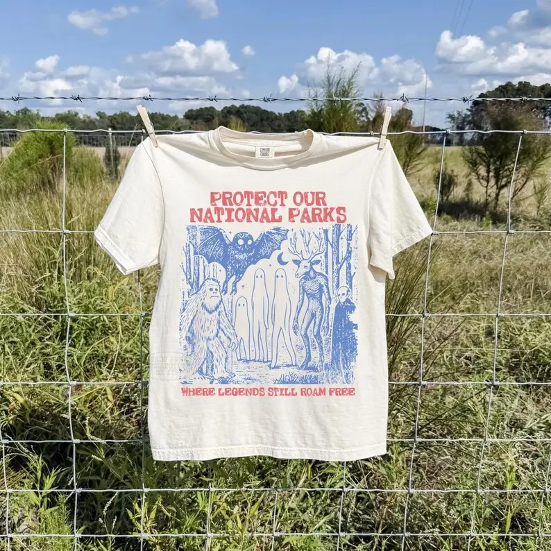 Cryptid National Parks T-Shirt 90s Protect Our Parks Vintage Camping Hiking Tee Retro Wanderlust T-Shirt Fantasy Creatures Tee