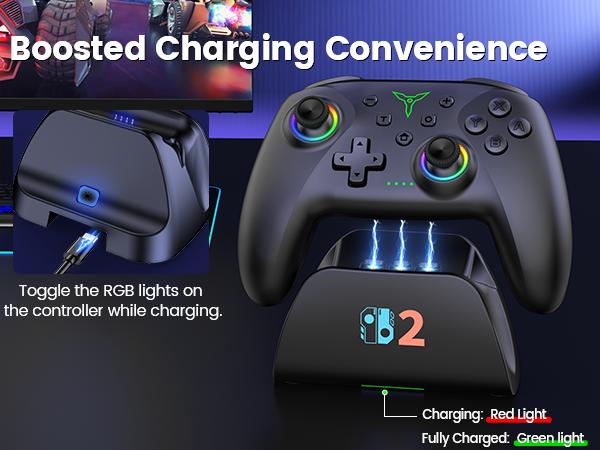 Switch 2 Pro Controller, 1000mAh Battery, Wireless Bluetooth Controller with Hall Effect Joysticks & Triggers, for Switch2/Switch/Switch OLED/Switch Lite, with 7 Light Modes/Paddle/Turbo/Motion/Charging Dock