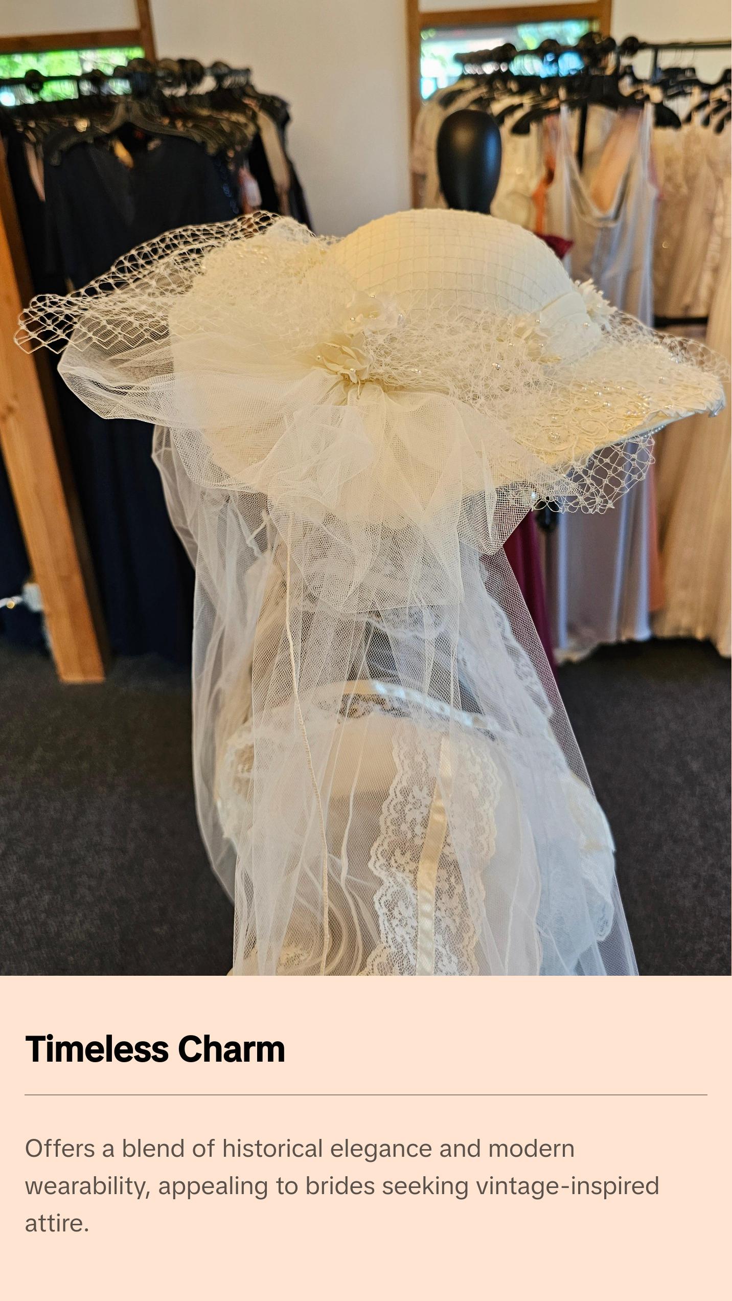 Vintage Ivory Victorian Wedding Gown/ Hat