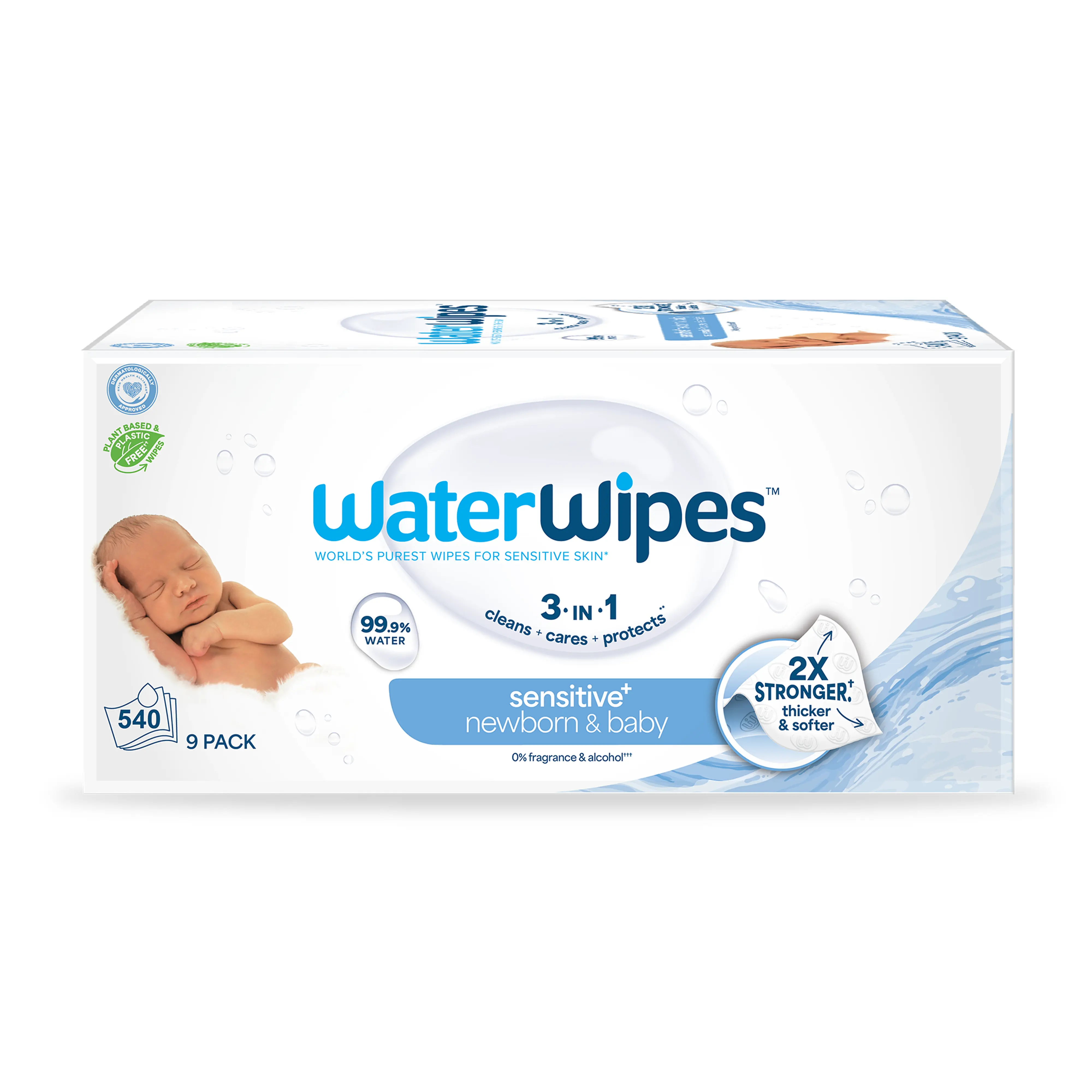 WaterWipes Sensitive Newborn & Baby Wipes, 99.9% Water, Unscented & Hypoallergenic, 540 Count