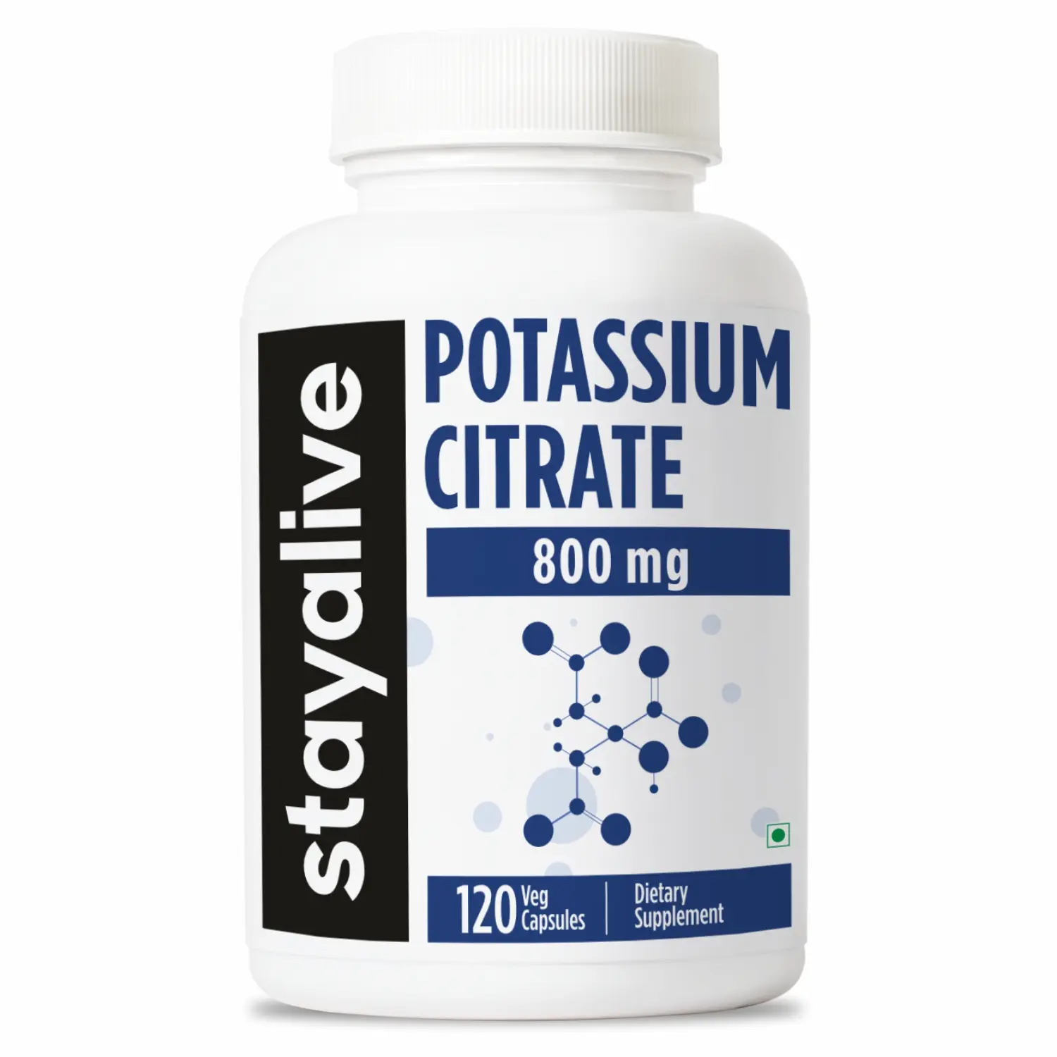 STAY ALIVE Potassium Citrate Supplement, High Absorption 800mg, 120 Capsules, 4 Month Supply, Non-GMO and Gluten-Free Potassium Supplement for Women and Men
