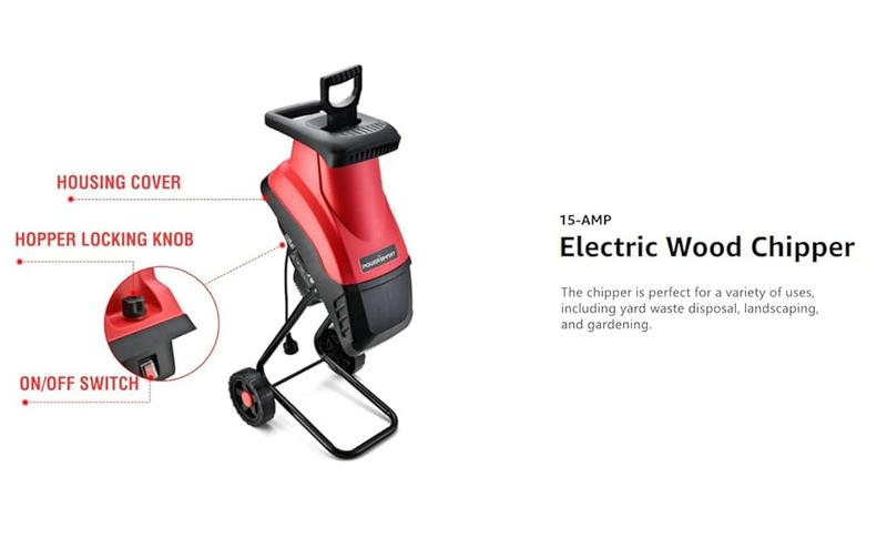 PowerSmart Wood Chipper Electric, 15-Amp Motor with Collection Bag,High Efficiency,Easy to Use,Safety Features,Quick Start,Low Noise,Easy Assembly,Stable Base,Auto-Feed,Quick Clean-Up,Advanced Safety, PS10A