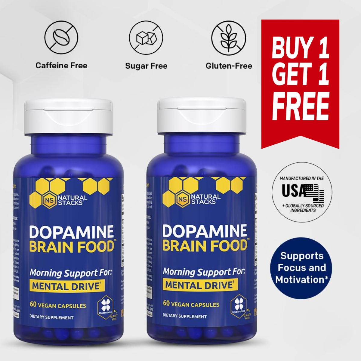 Dopamine Brain Food - 2 Pack - Dopamine Brain Food Supplement w/L-Tyrosine - Promotes Mental Drive, Clarity & Focus