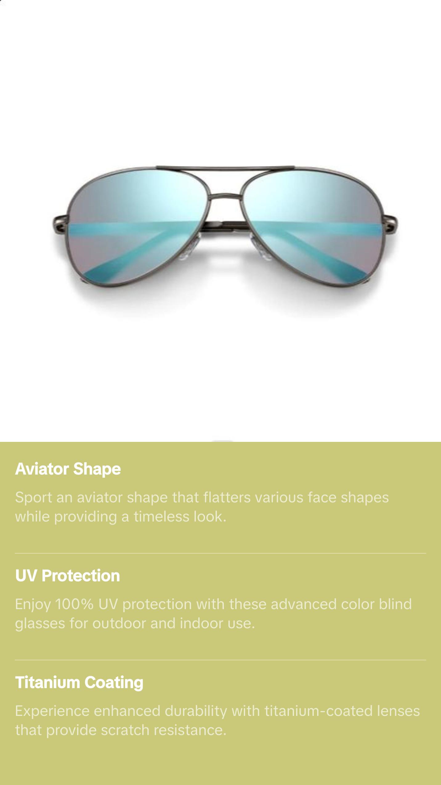 Pilestone Color Blind Glasses TP-006 Lens A Aviator Style for Medium Red-Green Deficiency Indoor & Outdoor Female & Male