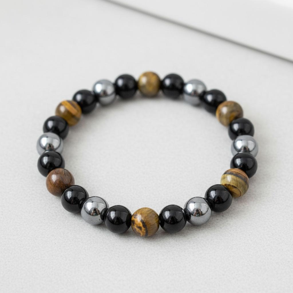 8mm Natural Stone Hematite Tiger Eye Protection Bracelet for Men Women, Energy Healing Stretch Bracelet, Grounding Stone for Mental Clarity, Dissolve Negative Energy