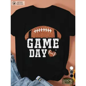 Game Day Football T Shirt Black Sport Event Personalized Unisex Women Top All Season Comfortable Breathable Short Sleeve Tee Suitable For Various Outfits Made In Usa