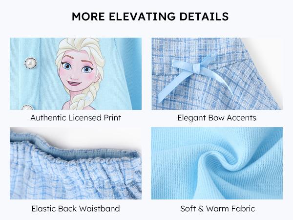 PatPat Disney Frozen Toddler Girl 2pcs Elsa Cotton Top with Tweed Bowknot Skirt Set Deep Blue Pearl Button Knit Top & Tweed Skirt Set for Children Fine Girls Outfit Casual Set，SprIngGIowUp ,RefreshedLook